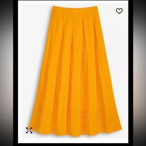 NWT On 34th Women's Size 14 Cotton Yellow Eyelet Emb Pretty Pleated Midi Skirt